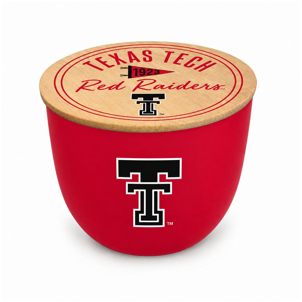 Texas Tech Red Raiders Pegasus Script Circle Wood Top 16oz. Ceramic Candle