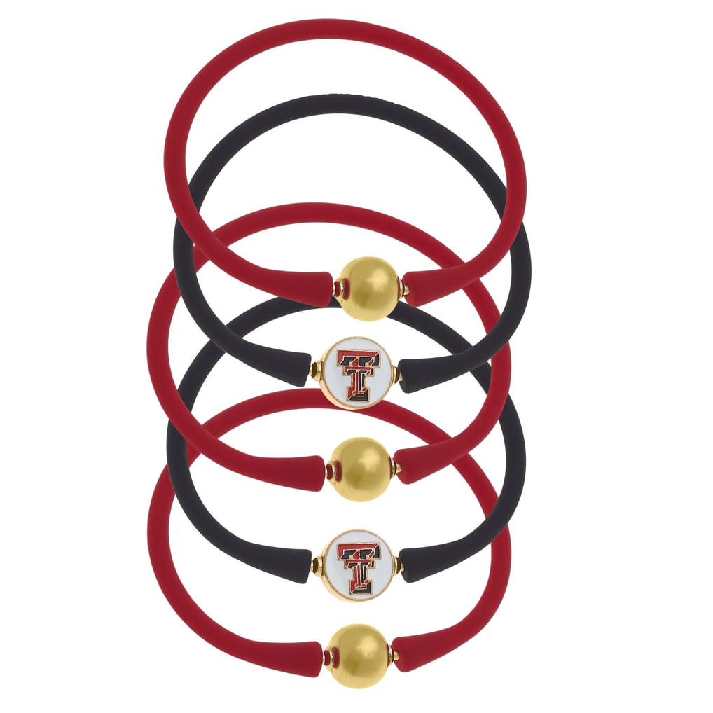 Texas Tech Red Raiders CANVAS Style Women's Five-Pack Enamel Silicone Bali Bracelets
