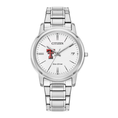 Texas Tech Red Raiders Citizen Watch Women's Eco-Drive White Dial Stainless Steel Watch - Silver