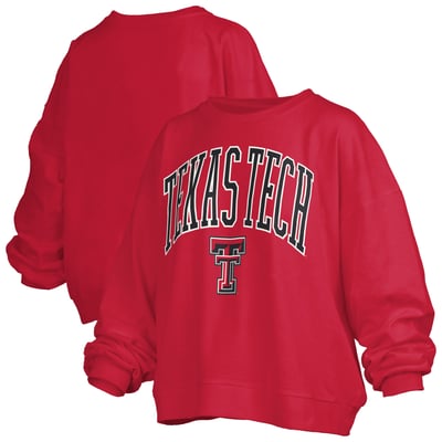 Texas Tech Red Raiders Pressbox Women's Oversized Janise Arch Over Logo Fleece Sweatshirt - Red