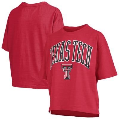Texas Tech Red Raiders Pressbox Women's Oversized Nelson Arch Over Logo Slub T-Shirt - Red