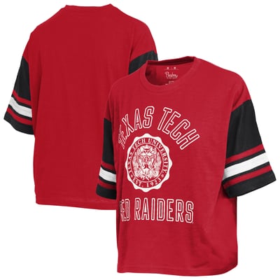  Texas Tech Red Raiders Pressbox Women's Sunday Colorblock Seal Slub T-Shirt - Red