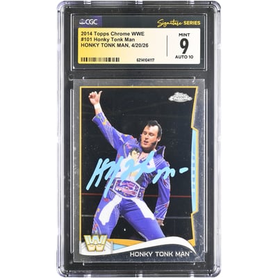 The Honky Tonk Man WWE Autographed 2014 Topps Chrome WWE #101 CGC Fanatics Witnessed Authenticated 9/10 Card