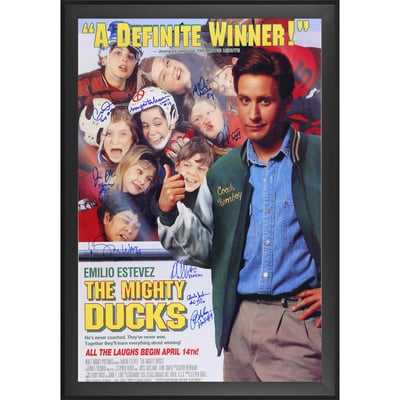 The Mighty Ducks Autographed Fanatics Authentic Framed 27" x 40" Full Size Movie Poster with Multiple Inscriptions - 9 Signatures