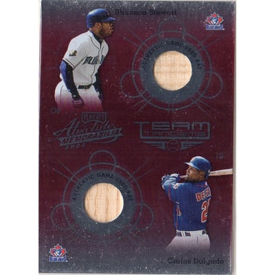 2002 Absolute Memorabilia Team Tandems Materials #TT30 Carlos Delgado Bat/Shannon Stewart Bat