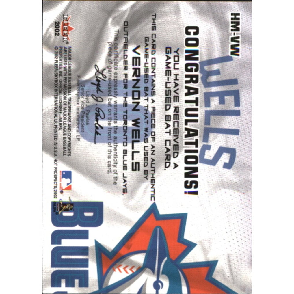 2002 Hot Prospects MLB Red Hot Materials #VW Vernon Wells Bat