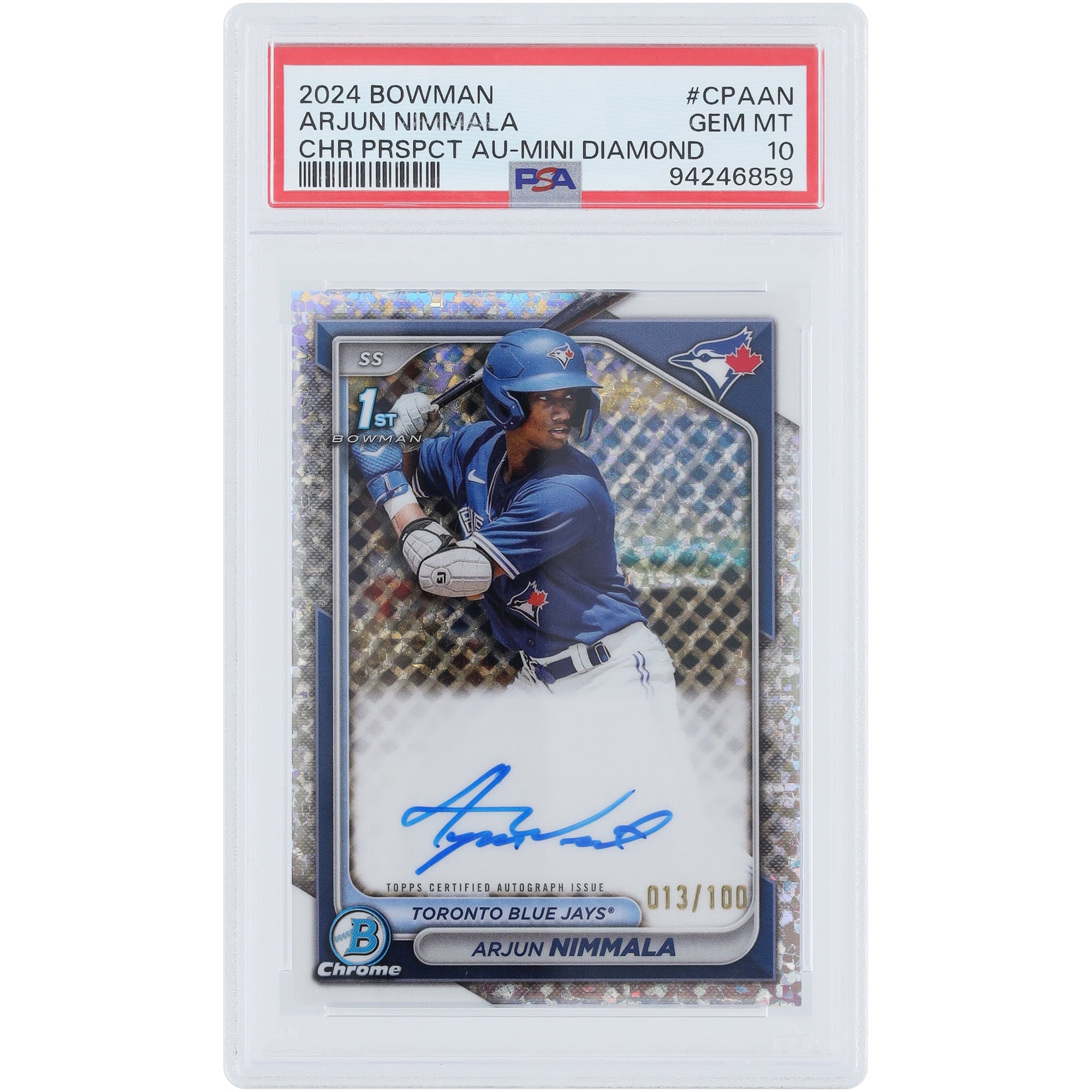Arjun Nimmala Toronto Blue Jays Autographed 2024 Bowman Chrome 1st 