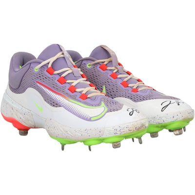 George Springer Toronto Blue Jays Autographed Fanatics Authentic Game-Used Purple Nike Cleats from the 2025 MLB Season - NF70447577-78