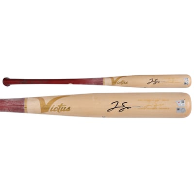 George Springer Toronto Blue Jays Autographed Fanatics Authentic Game-Used Tan/Red Victus Broken Bat from the 2025 MLB Season - NF70447549