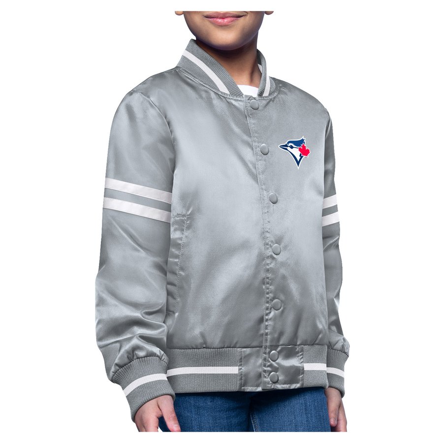 Girls Youth Toronto Blue Jays Starter Gray Printed Logo Satin Varsity ...