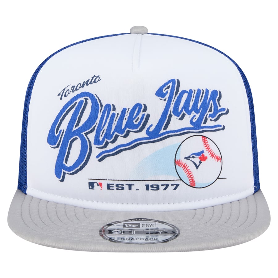 Men's Toronto Blue Jays New Era White/Gray Retro Script Trucker 9FIFTY ...