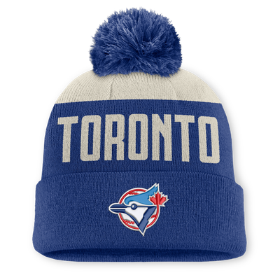 Toronto Blue Jays Nike Peak Standard Cuffed Knit Hat with Pom - Natural/Royal