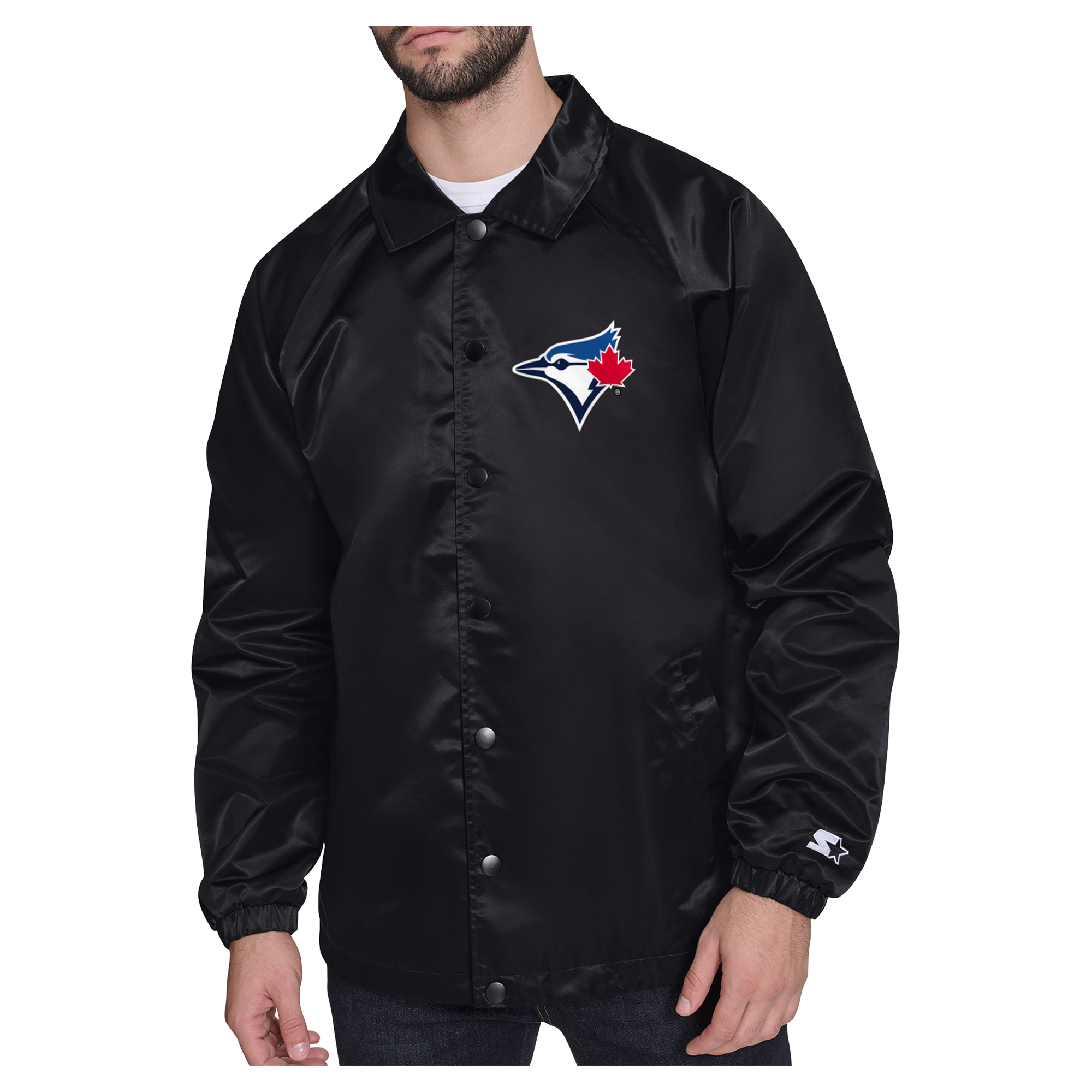 Men's Toronto Blue Jays Starter Black Shield Logo Raglan Coaches Full ...