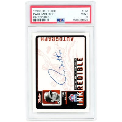 Paul Molitor Toronto Blue Jays Autographed 1999 Upper Deck Retro Inkredible #PM PSA Authenticated 9 Card 