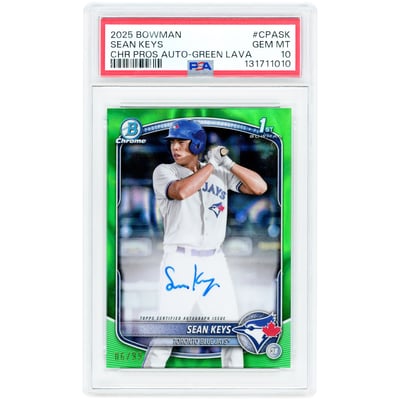 Sean Keys Toronto Blue Jays Autographed 2025 Bowman Chrome Green Lava Refractor #CPA-SK #6/99 PSA Authenticated 10 Card 