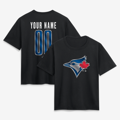 Toronto Blue Jays Women's Forged Mascot Personalized Name & Number T-Shirt - Black