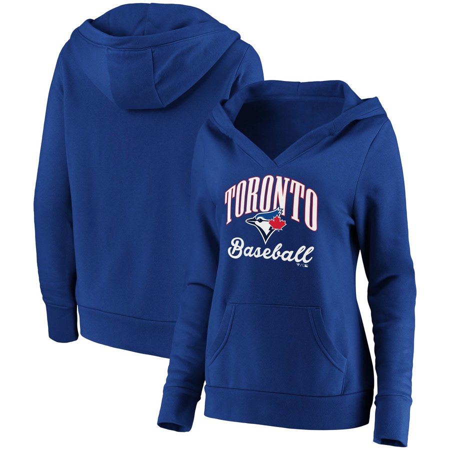 Women's Toronto Blue Jays Fanatics Royal Victory Script Crossover Neck ...