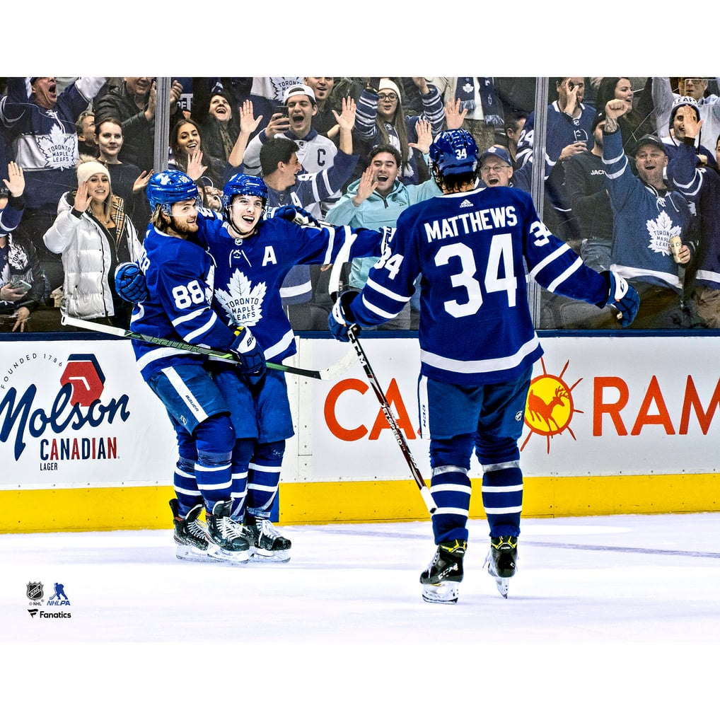Auston Matthews, Mitchell Marner and William Nylander Toronto Maple Leafs Fanatics Authentic Unsigned Goal Celebration Photograph