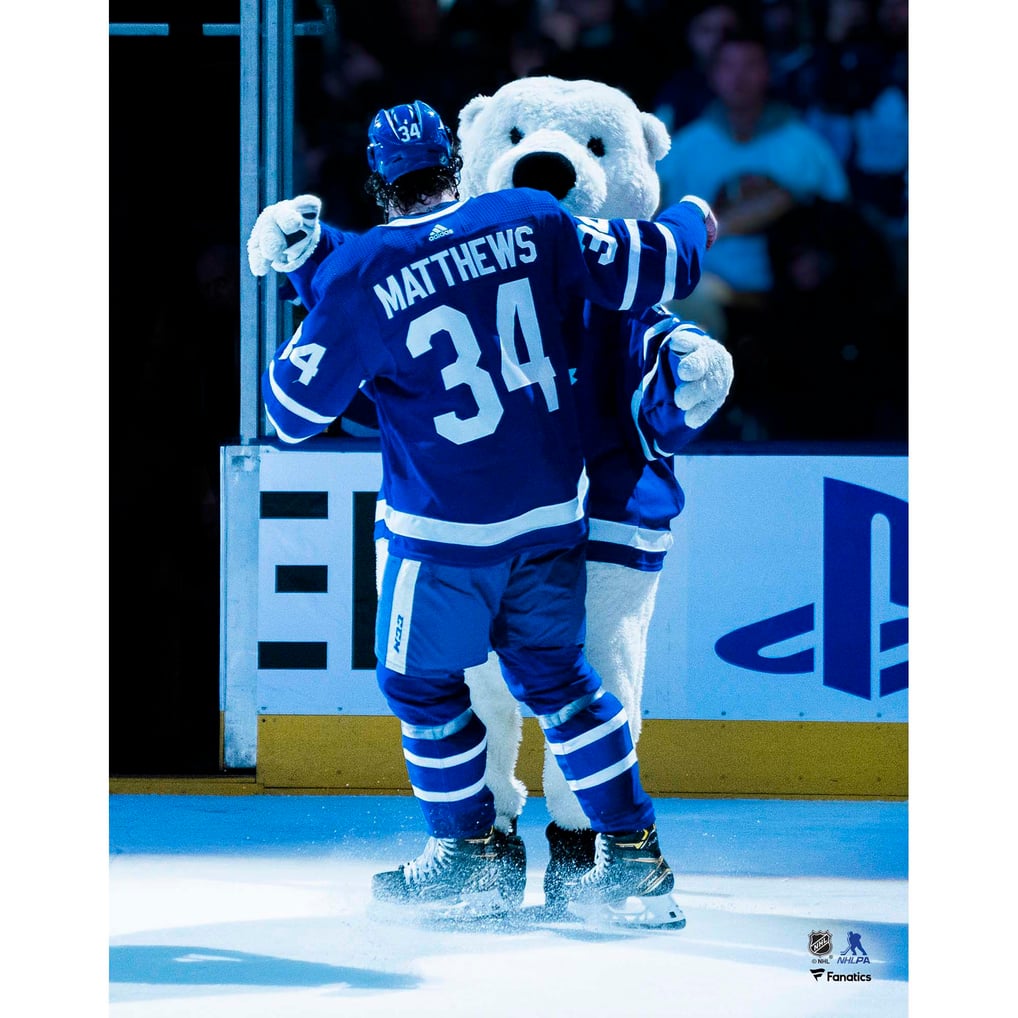 Auston Matthews Toronto Maple Leafs Fanatics Authentic Unsigned Celebration with Carlton the Bear Photograph