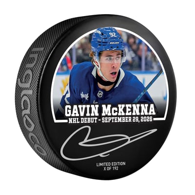 Gavin McKenna Toronto Maple Leafs Autographed Fanatics Authentic NHL Debut Hockey Puck - Limited Edition of 192