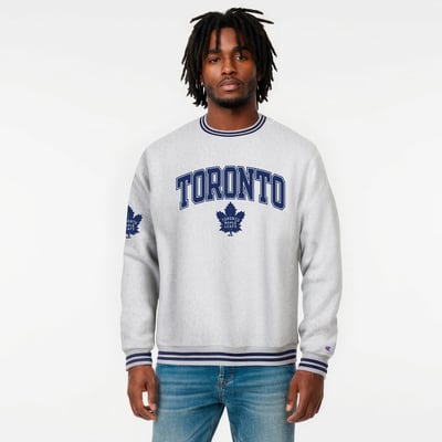  Toronto Maple Leafs Champion Reverse Weave Yarn Dye Sweatshirt - Heather Gray/Blue