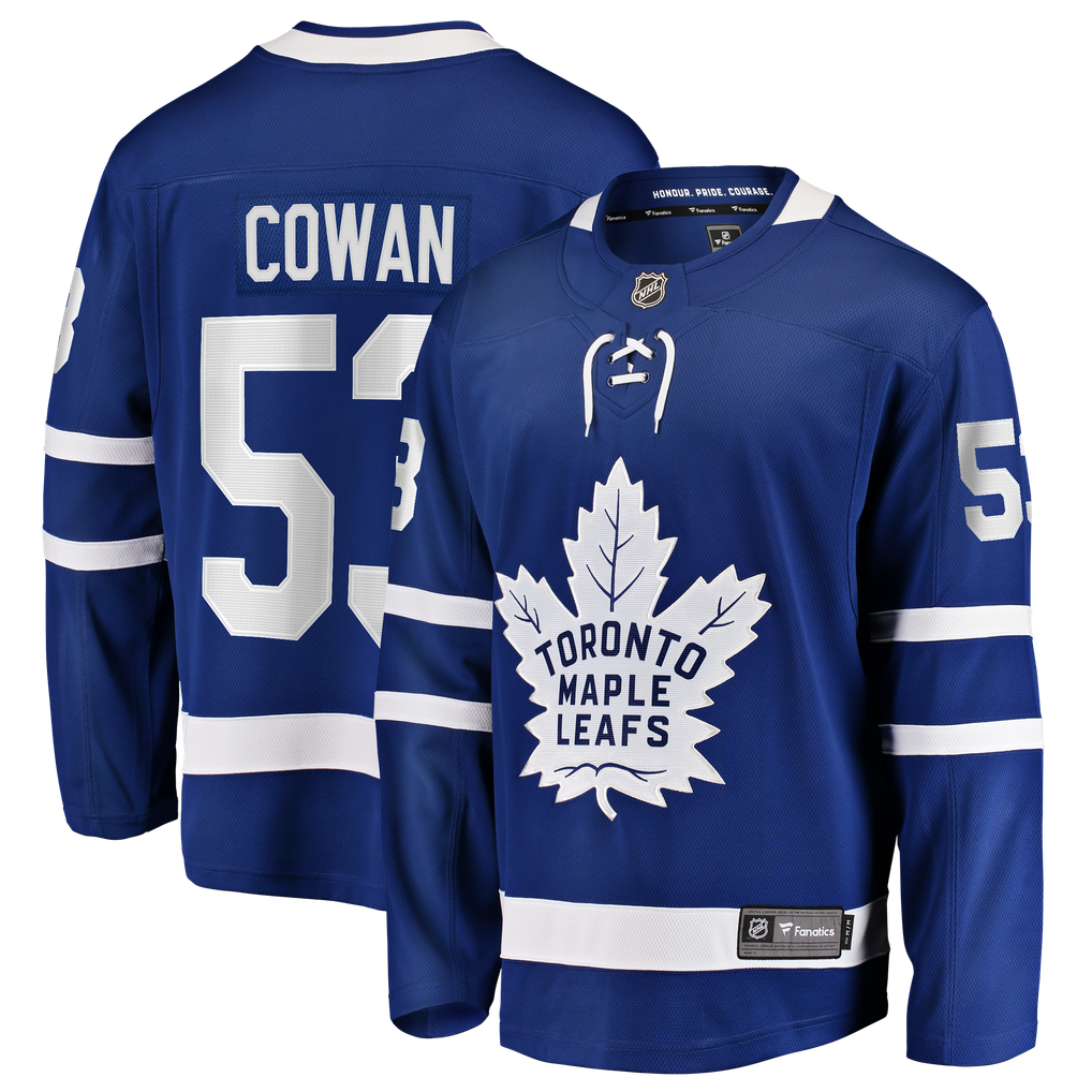 Men's Toronto Maple Leafs Easton Cowan Fanatics Blue Home Breakaway Jersey
