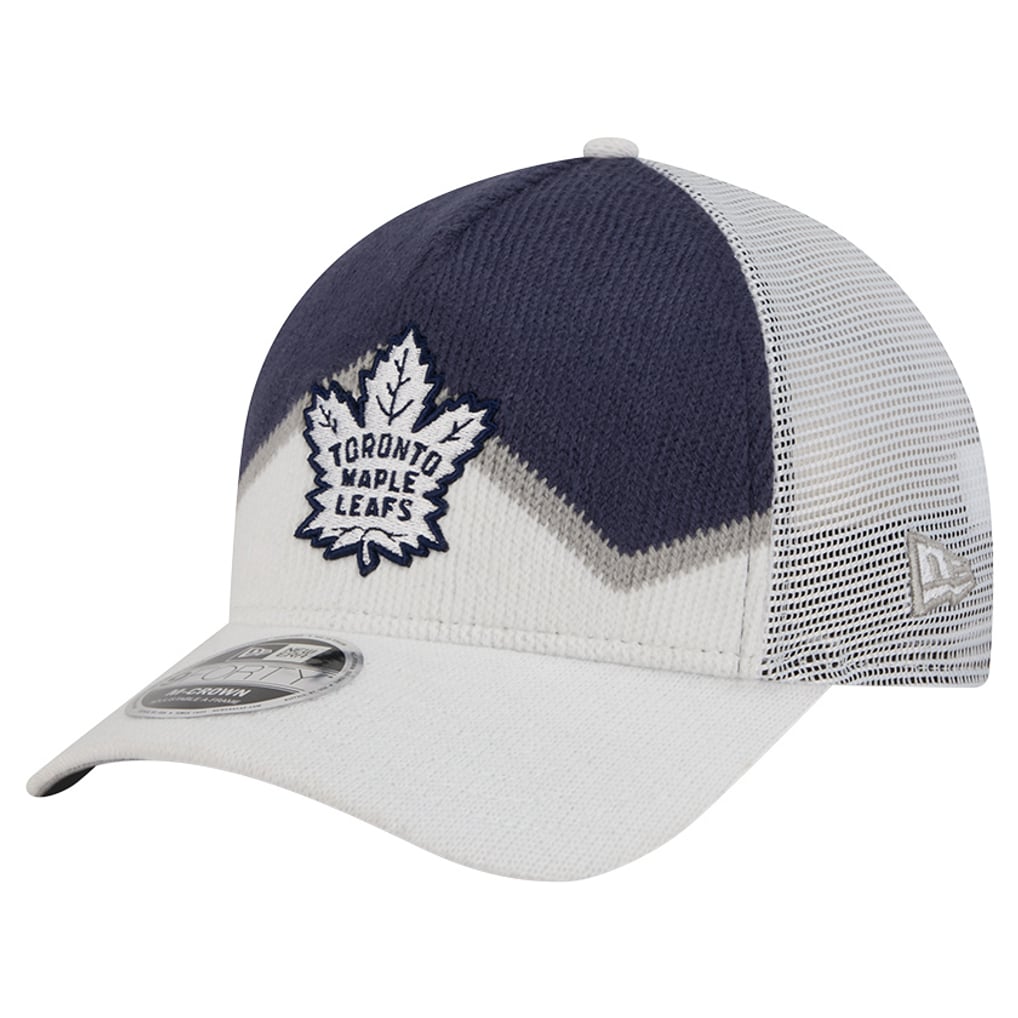  Toronto Maple Leafs New Era Hockey Sock 9FORTY A-Frame M-Crown Adjustable Trucker Hat - White/Blue