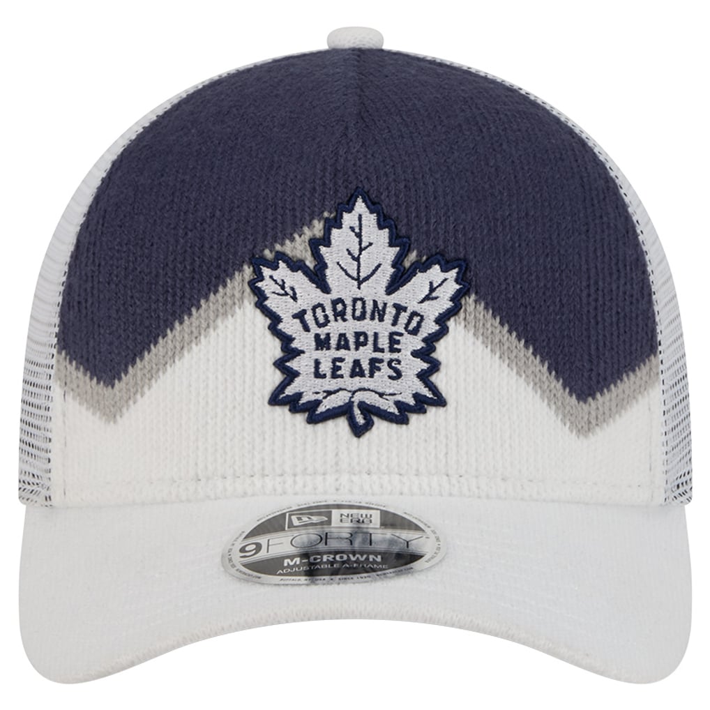 Toronto Maple Leafs New Era Hockey Sock 9FORTY A-Frame M-Crown Adjustable Trucker Hat - White/Blue