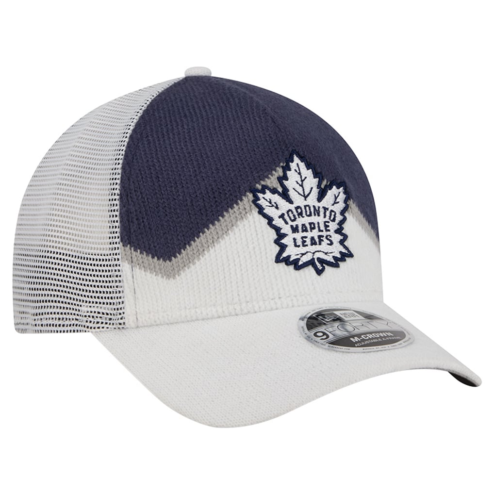  Toronto Maple Leafs New Era Hockey Sock 9FORTY A-Frame M-Crown Adjustable Trucker Hat - White/Blue