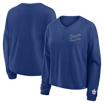 Toronto Maple Leafs Fanatics Women's Oversized All Out Effort Long Sleeve Henley T-Shirt - Blue