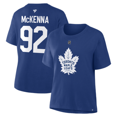 Gavin McKenna Toronto Maple Leafs Fanatics Women's Authentic Stack Name & Number T-Shirt - Blue