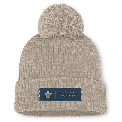 Toronto Maple Leafs Fanatics Women's Authentic Pro Road Cuffed Knit Hat with Pom - Light Beige