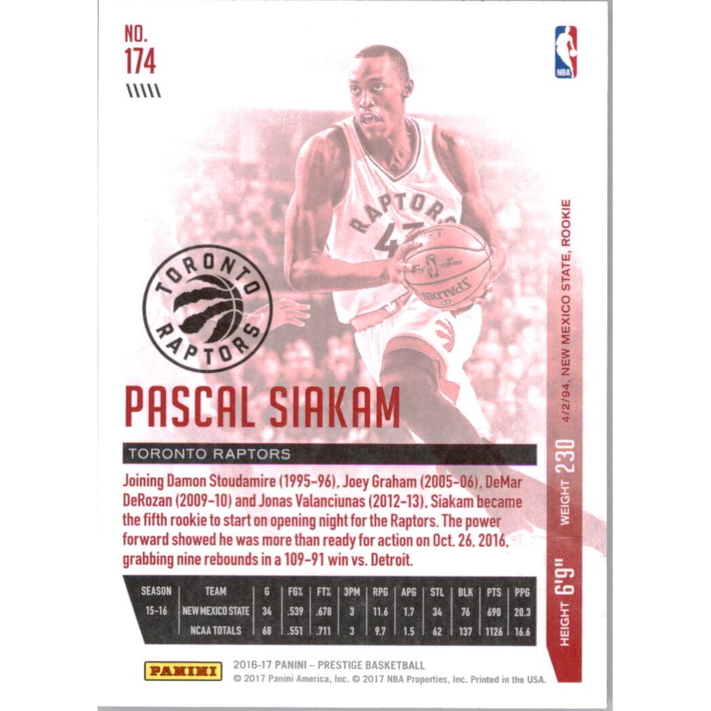 2016-17 Prestige #174 Pascal Siakam RC