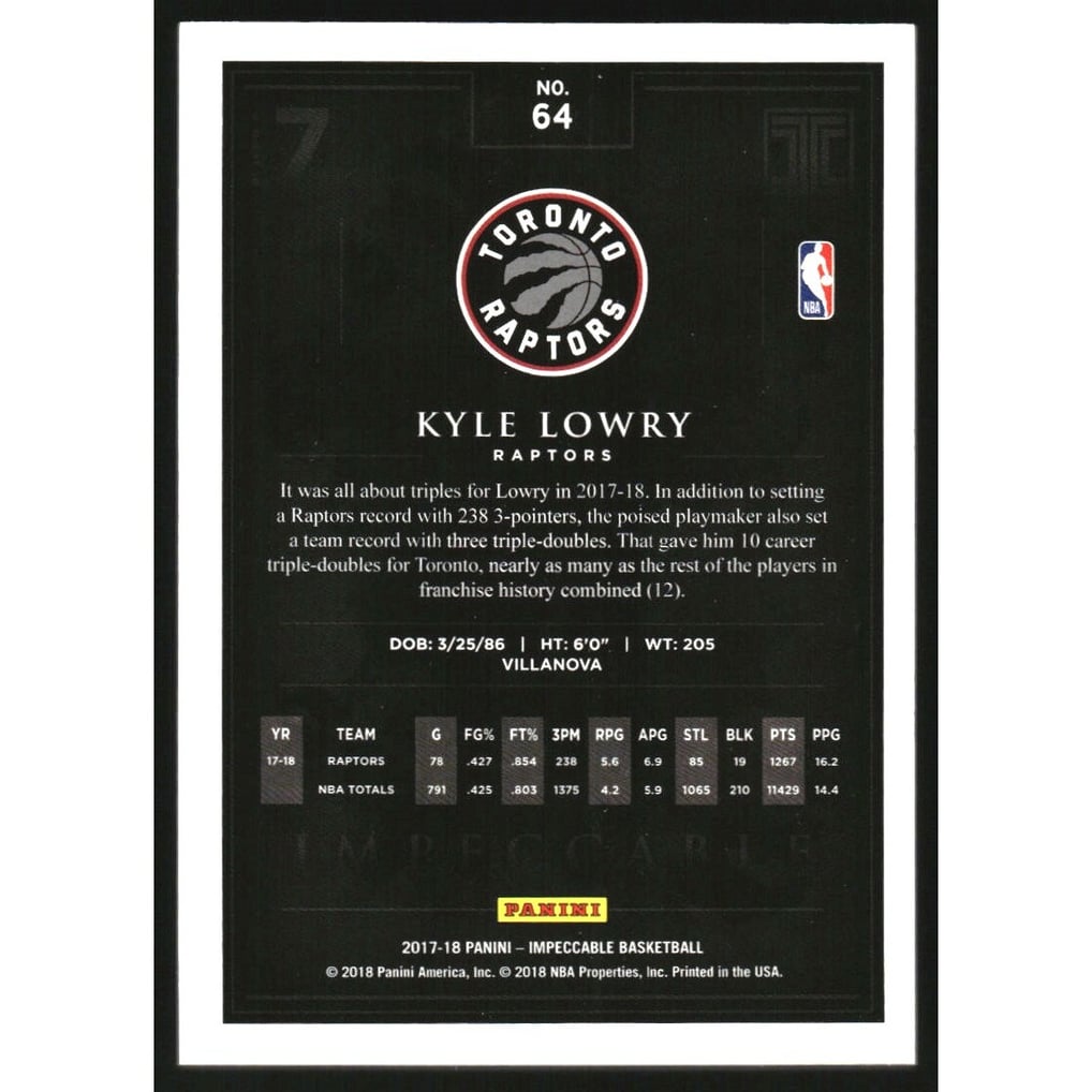 2017-18 Panini Impeccable Holo Silver #64 Kyle Lowry