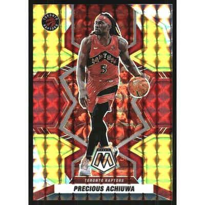 2021-22 Panini Mosaic Mosaic Choice Fusion Red and Yellow #123 Precious Achiuwa