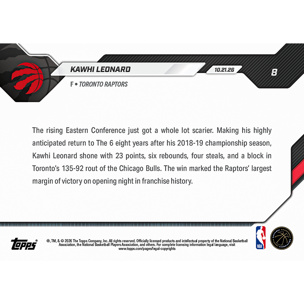 Kawhi Leonard - 2026-27 NBA Topps NOW® - Card 8 - LOOK FOR SHORT PRINTS