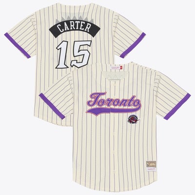 Vince Carter Toronto Raptors Mitchell & Ness Player Mesh Button-Front Jersey - Cream
