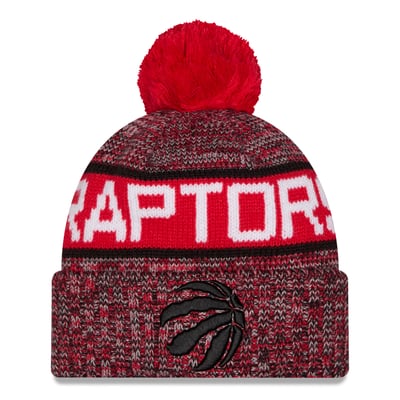 Toronto Raptors New Era Tri-Color Cuffed Knit Hat with Pom - Red