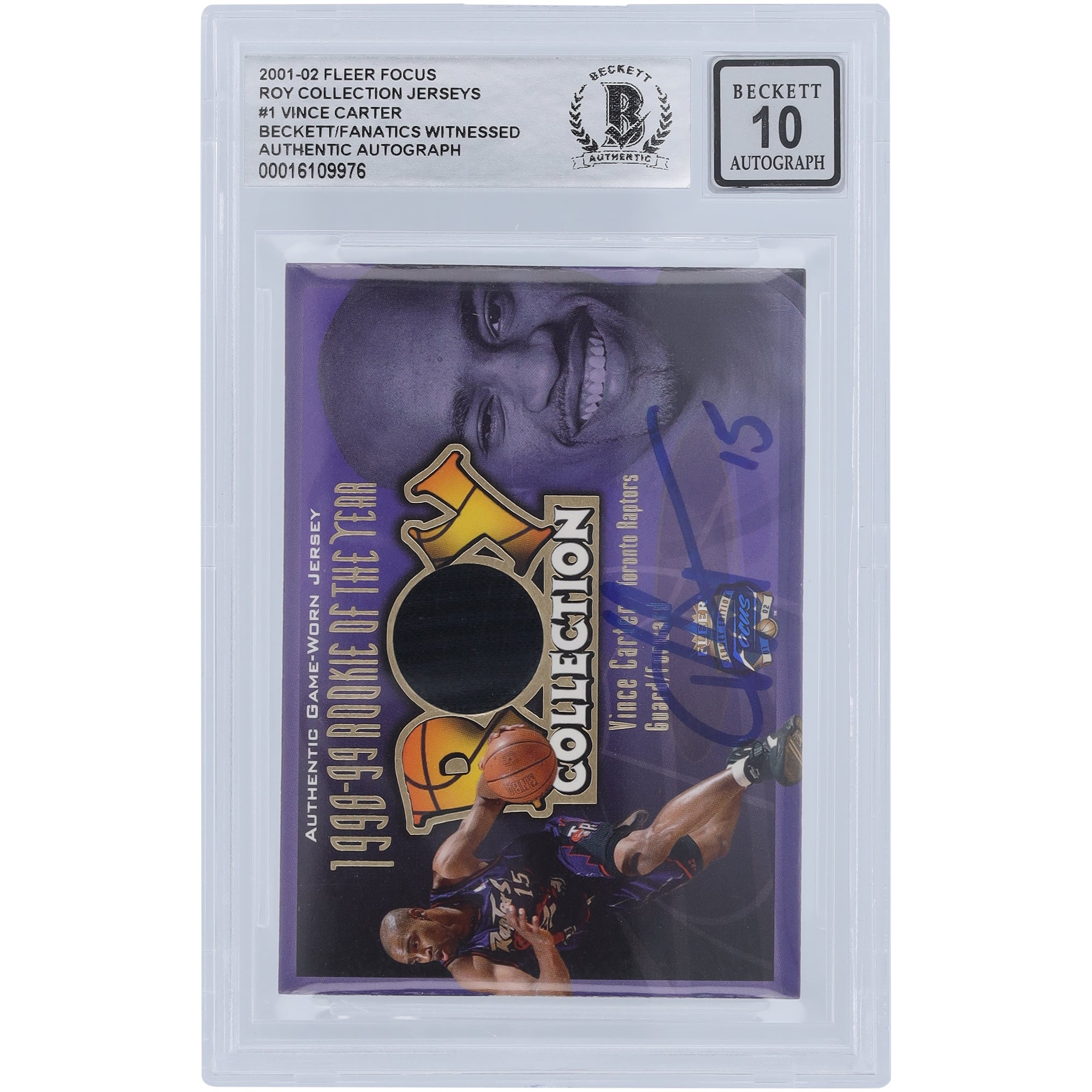 Vince Carter Toronto Raptors Autographed 2001-02 Fleer Focus ROY 