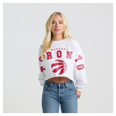 Toronto Raptors Fanatics Women's Spirit Jersey Cropped Long Sleeve T-Shirt - White