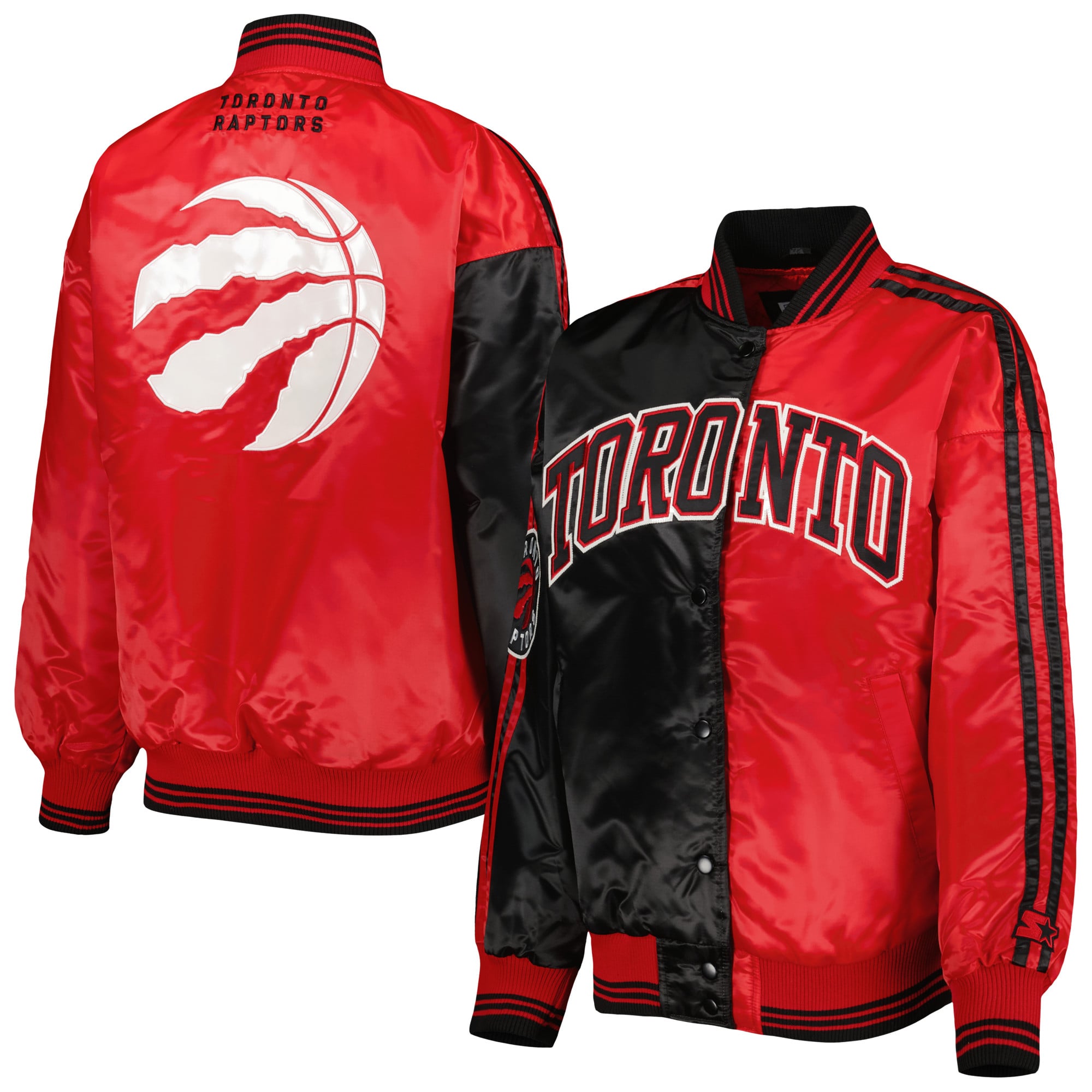 Ice Raptor Jacket Women's Toronto Raptors Starter Black/Red Split Colorblock Satin Full ...