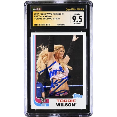 Torrie Wilson WWE Autographed 2007 Topps WWE Heritage III #58 CGC Fanatics Witnessed Authenticated 9.5/10 Card