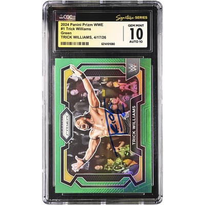 Trick Williams WWE Autographed 2024 Panini Prizm Green #1 CGC Fanatics Witnessed Authenticated 10/10 Card