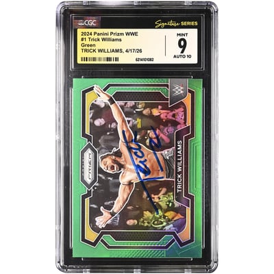 Trick Williams WWE Autographed 2024 Panini Prizm Green #1 CGC Fanatics Witnessed Authenticated 9/10 Card