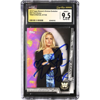 Trish Stratus WWE Autographed 2018 Topps Women's Division Evolution #49 CGC Fanatics Witnessed Authenticated 9.5/10 Card
