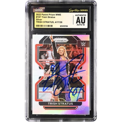 Trish Stratus WWE Autographed 2022 Panini Prizm WWE Silver #197 CGC Fanatics Witnessed Authenticated AUTO 10 Card