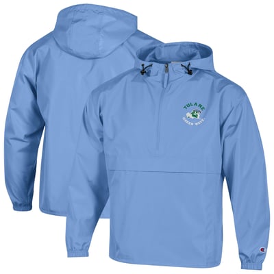  Tulane Green Wave Champion Embroidered Packable Jacket - Light Blue