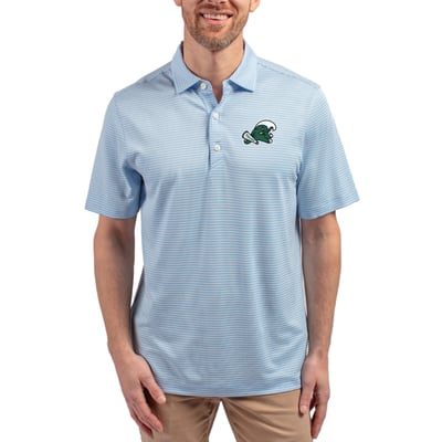  Tulane Green Wave Cutter & Buck Forge Recycled Double Stripe 4-Way Stretch Polo - Blue