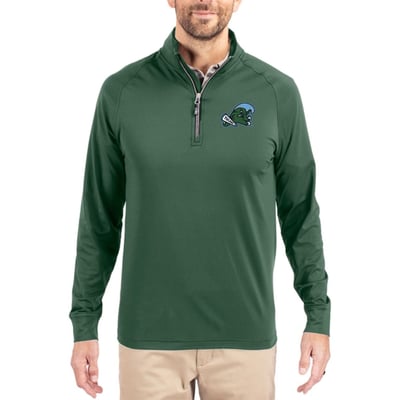  Tulane Green Wave Cutter & Buck Soft Knit Stretch Raglan Quarter-Zip Pullover - Green