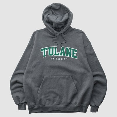 Tulane Green Wave Champion 2000s Hooded Pullover Sweatshirt - Dark Heather Gray - L by Fanatics Real Vintage